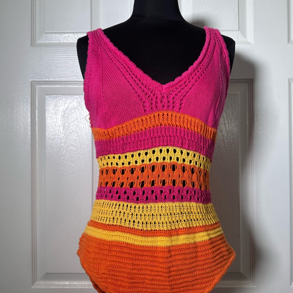 Vibrant Pink and Orange Knit Top